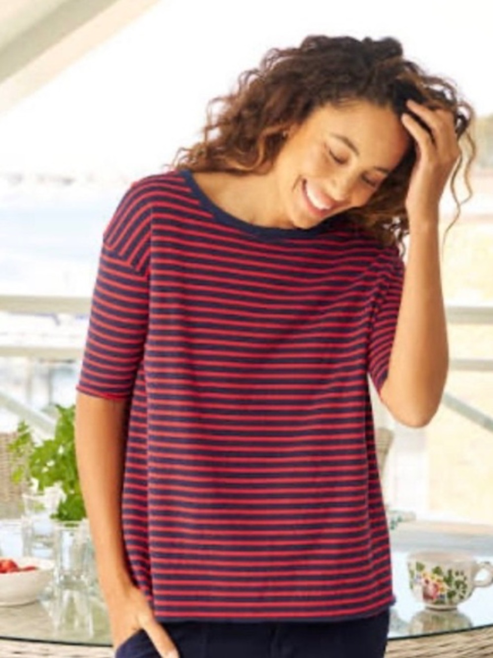 FRANK & EILEEN Josephine French Tee in Navy/Red Stripe - M